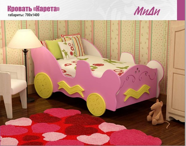 Кровать детская Карета розовая